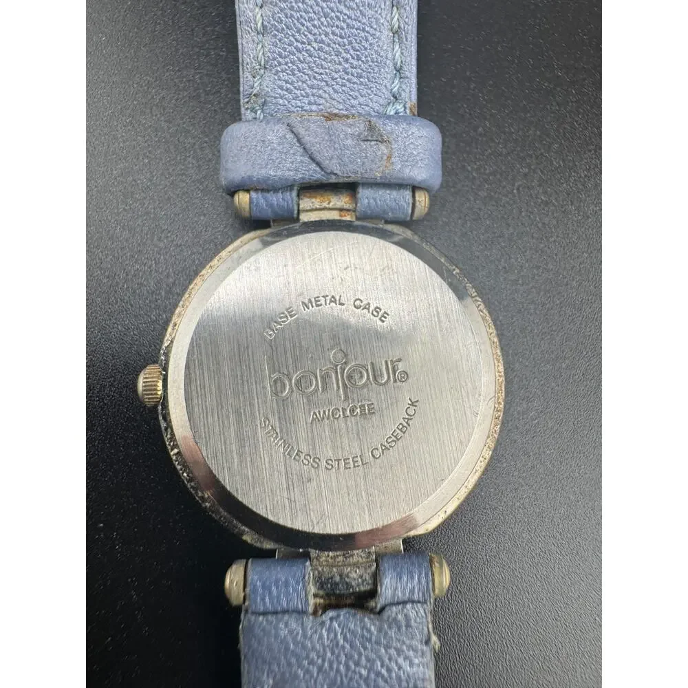 Vintage Bonjour Watch Two-Tone Blue Leather Band